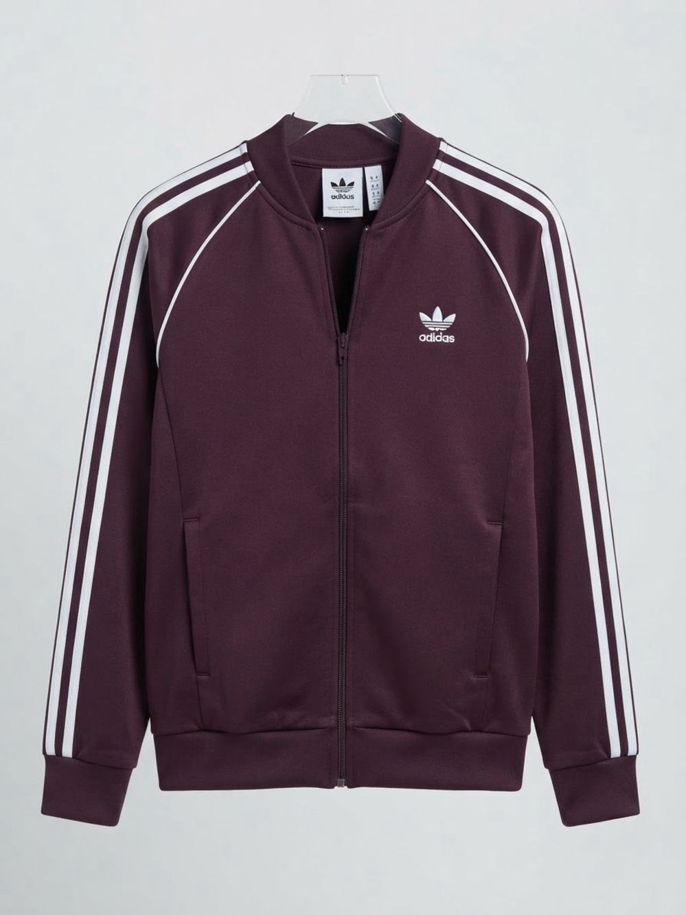 adidas MensBurgundy Puffer-Style Track Jacket with White Stripes